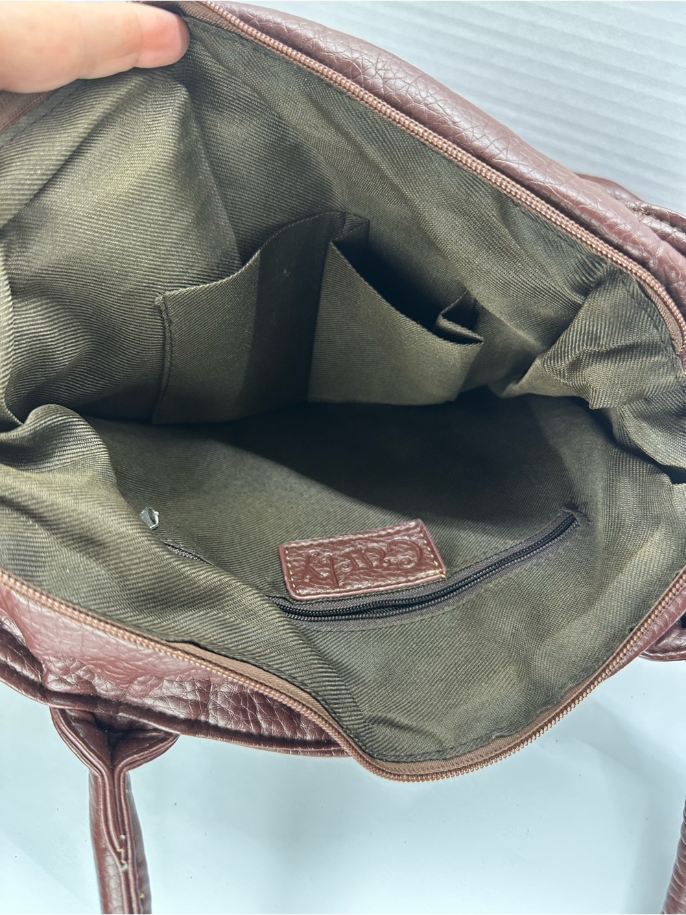 Vintage Curly Brown Genuine Leather Ruched Hobo Bag 3D Flower Detail Y2K - Picture 6 of 7